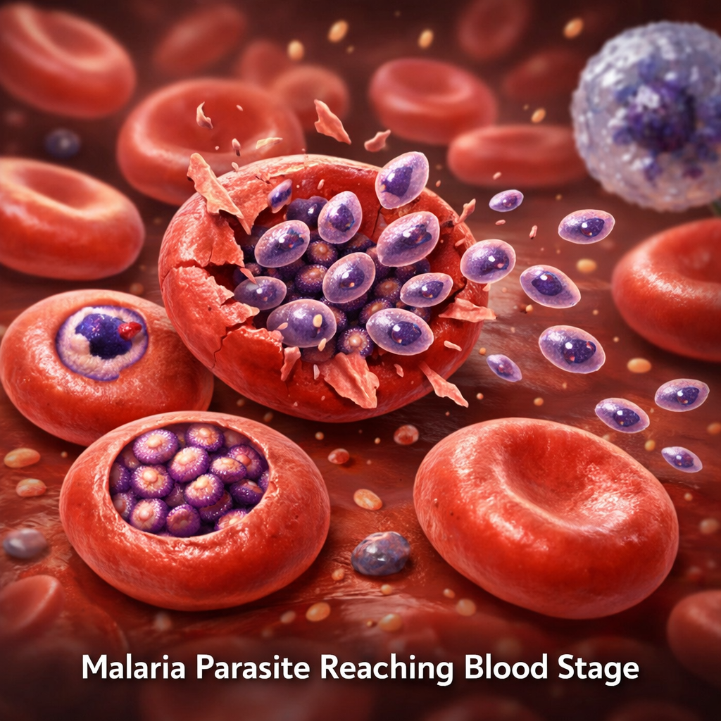 Illustration of Plasmodium falciparum malaria parasites with MMV367 (GSK3772701), an investigational pyrrolidinamide antimalarial evaluated in a Phase 1b controlled human malaria infection study.