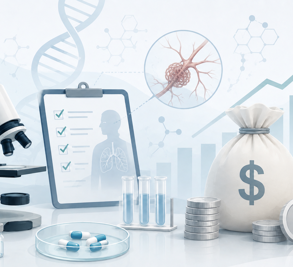 Vaderis Therapeutics logo with medical laboratory background illustrating drug development for Hereditary Hemorrhagic Telangiectasia