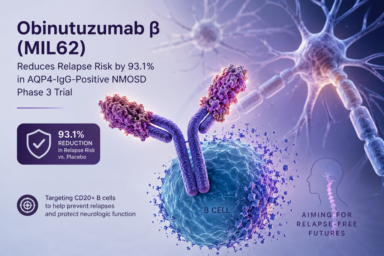 Obinutuzumab beta MIL62 reduces relapse risk in AQP4-IgG-positive NMOSD