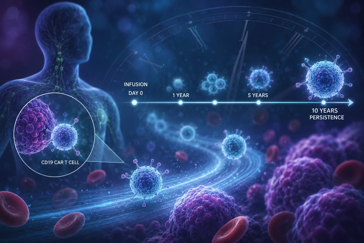 Penn Medicine researchers found CD19 CAR T cells can persist for up to a decade in B-cell lymphoma, revealing long-term cellular and clonal changes.