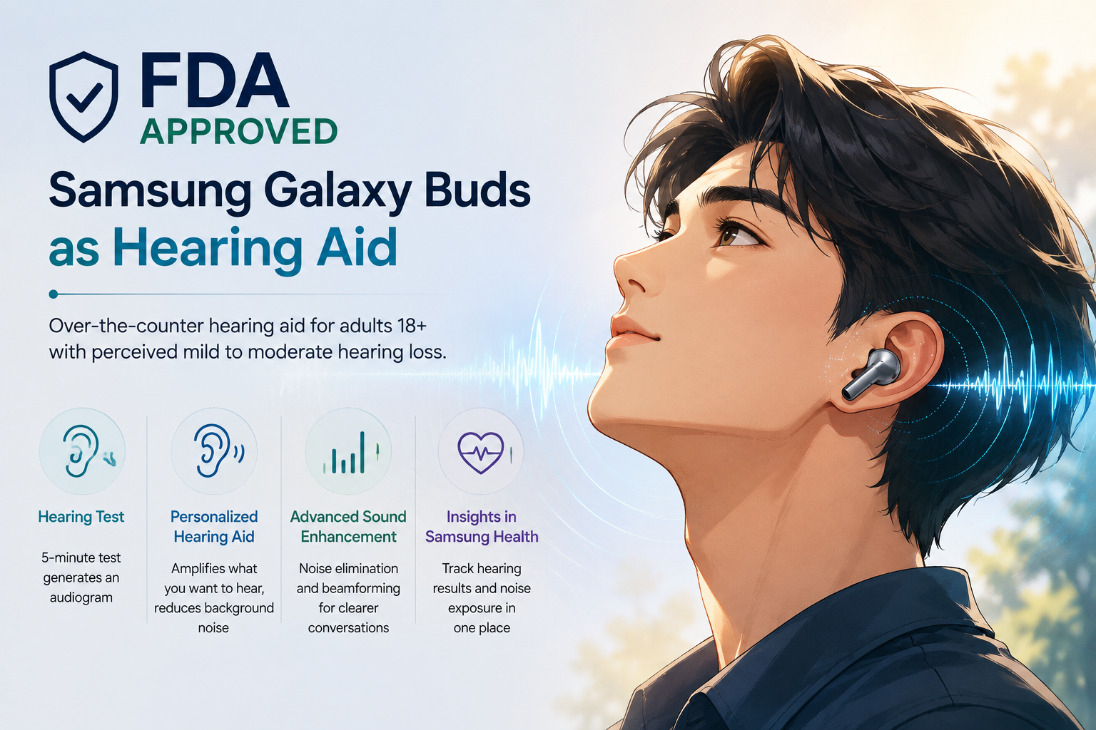 Samsung Galaxy Buds with FDA-cleared Hearing Aid feature for mild to moderate hearing loss