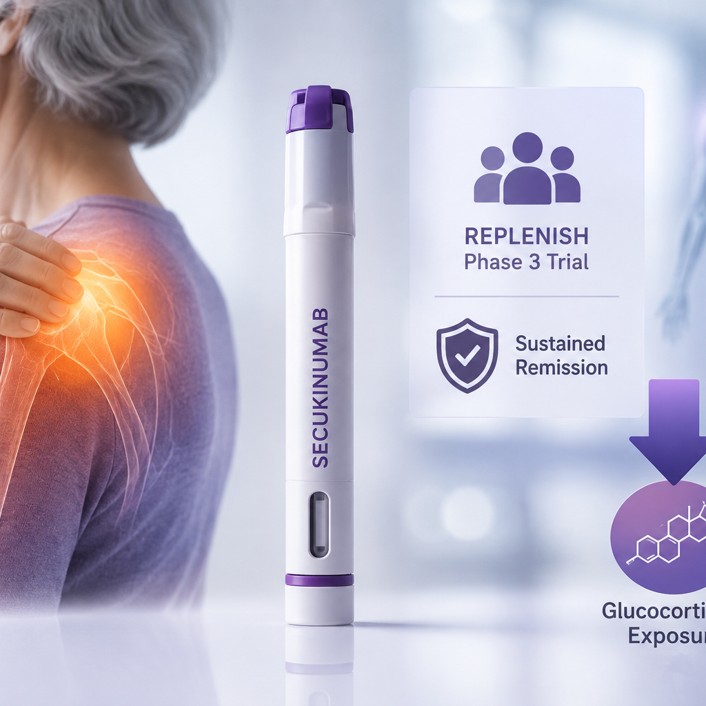 Phase 3 REPLENISH data show secukinumab improved sustained remission and reduced glucocorticoid exposure in relapsed polymyalgia rheumatica.