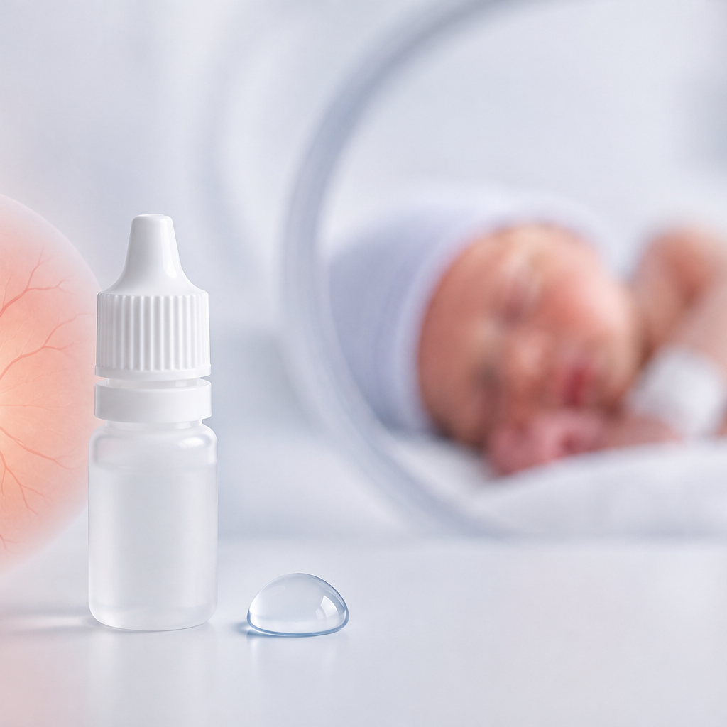 Dexamethasone eye drops with retinal blood vessels and premature infant representing retinopathy of prematurity research