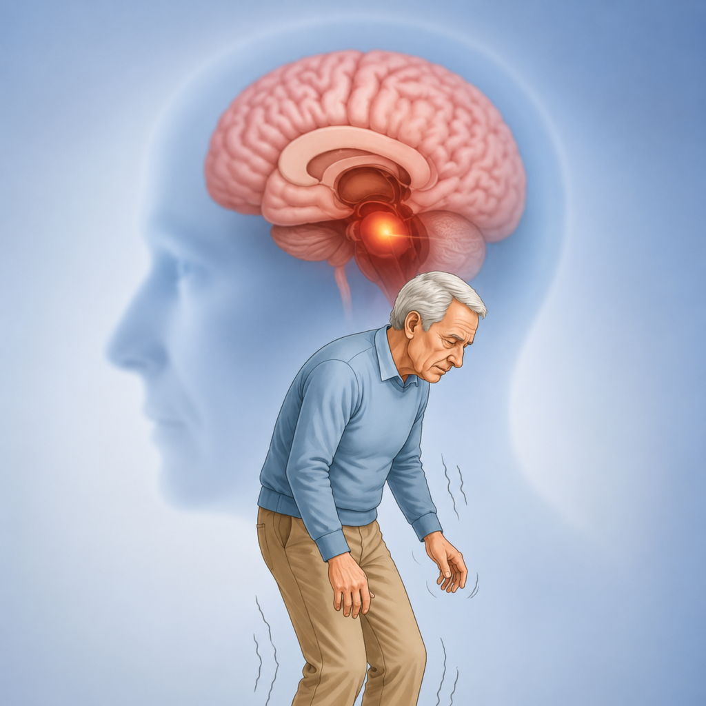 Illustration of neuroinflammation pathways in Parkinson's disease highlighting BioVie's investigational oral therapy bezisterim (NE3107) following positive Phase 2 SUNRISE-PD clinical trial results.