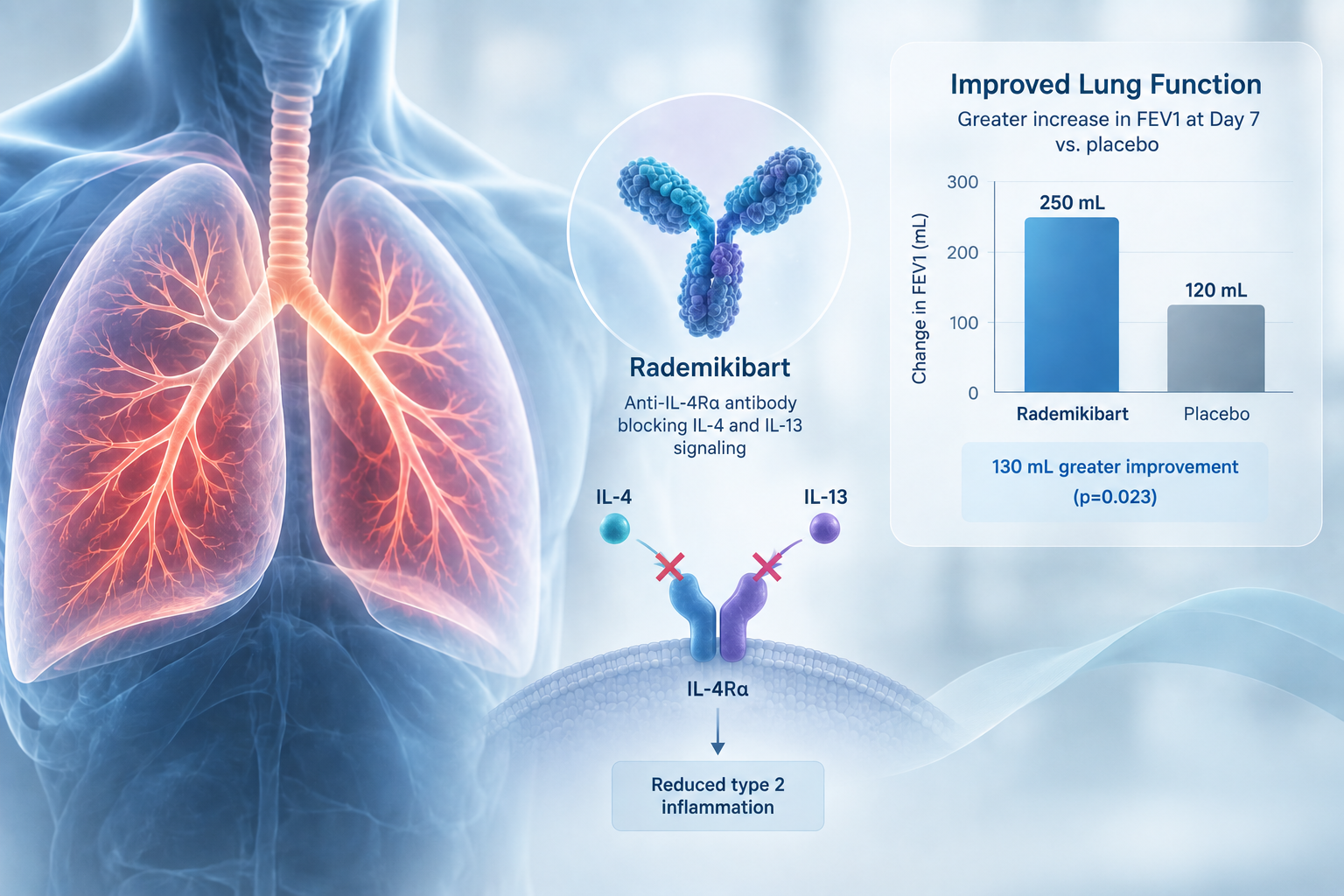 Rademikibart improves lung function in Phase 2 Seabreeze STAT asthma trial