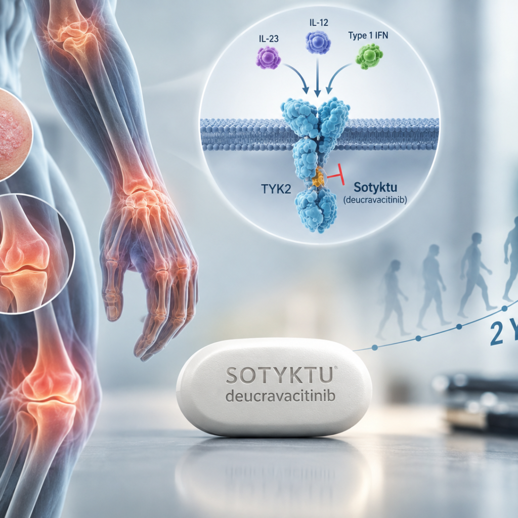 Sotyktu deucravacitinib TYK2 inhibitor showing durable efficacy in psoriatic arthritis through two years