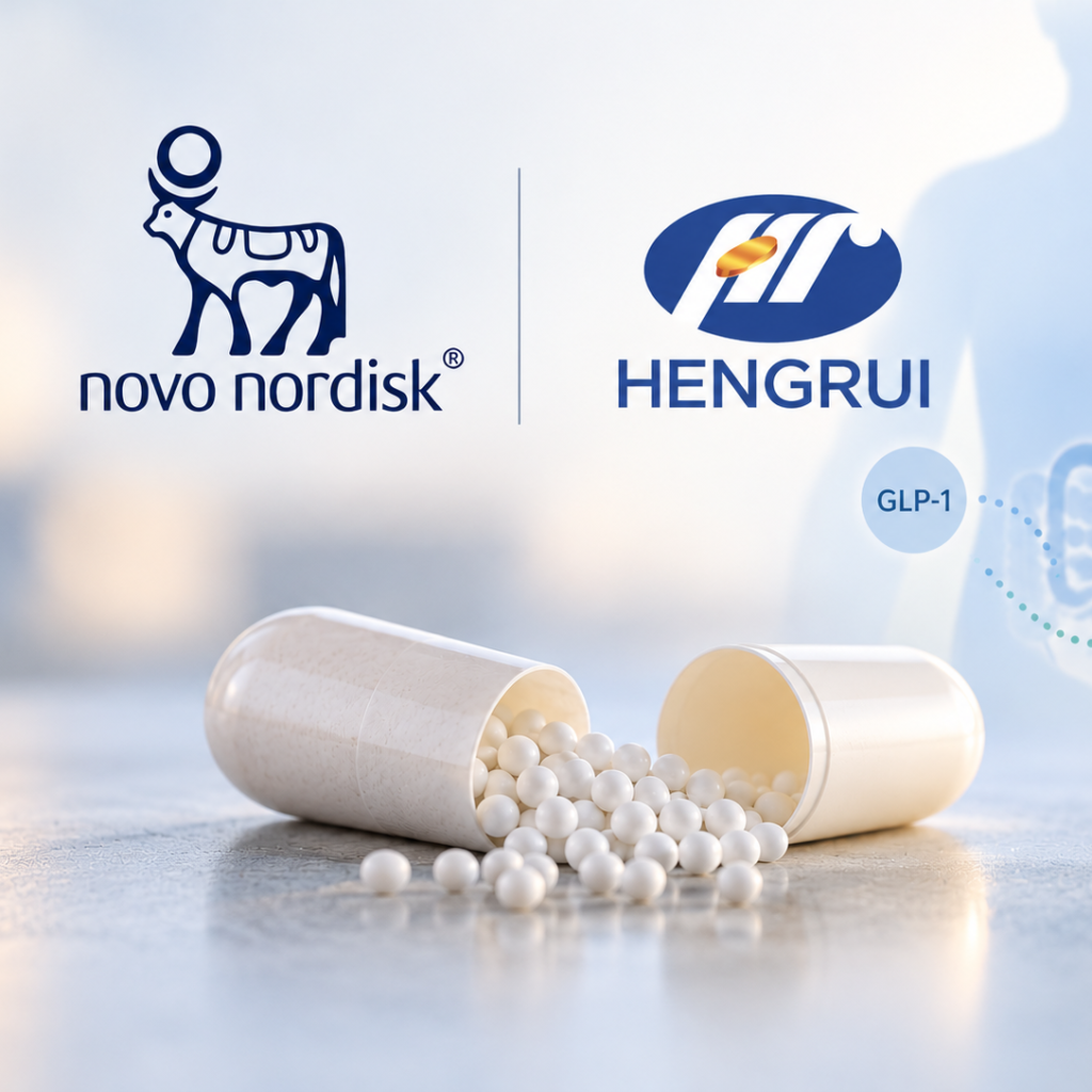 Novo Nordisk HRS-1596 once-weekly oral GLP-1 GIP dual agonist licensing deal with Hengrui Pharma