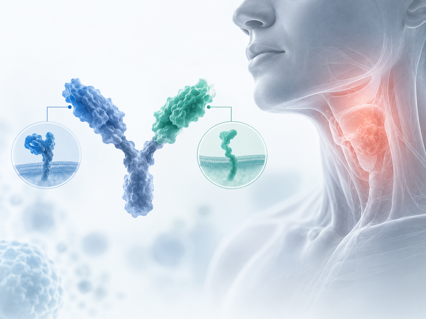 Scientific illustration of bispecific antibody targeting EGFR and LGR5 in head and neck squamous cell carcinoma
