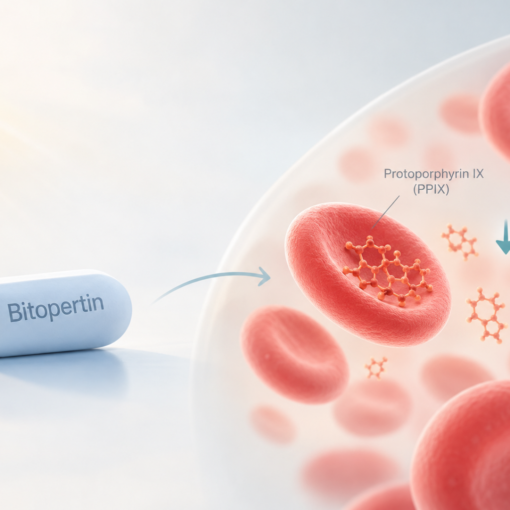Illustration of bitopertin and reduced protoporphyrin IX accumulation in erythropoietic protoporphyria following positive Phase 3 APOLLO trial results