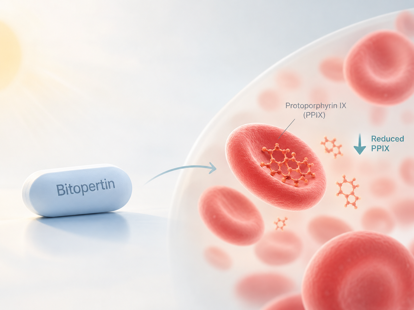 Illustration of bitopertin and reduced protoporphyrin IX accumulation in erythropoietic protoporphyria following positive Phase 3 APOLLO trial results