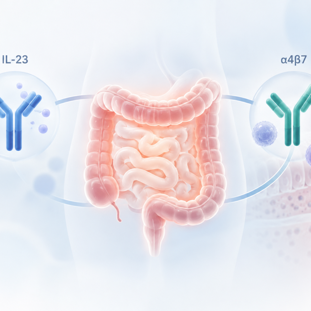 Illustration of dual IL-23 and α4β7 pathway inhibition by AbbVie’s investigational ABBV-466 for Crohn’s disease