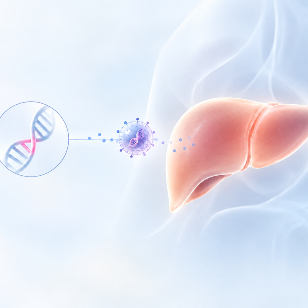 Illustration of BEAM-301 base-editing therapy targeting the R83C mutation in glycogen storage disease type Ia