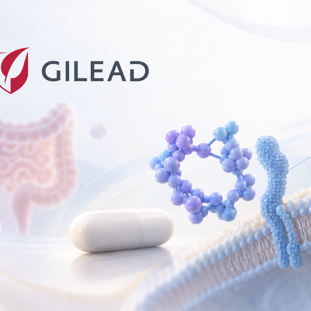 Scientific illustration of an oral macrocyclic peptide targeting the IL-23 receptor for inflammatory bowel disease research