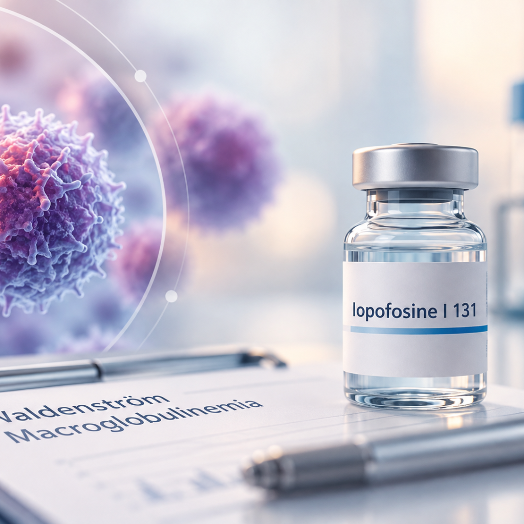 Illustration of iopofosine I 131, Cellectar Biosciences' investigational radiopharmaceutical studied after BTK inhibitor therapy in Waldenström macroglobulinemia