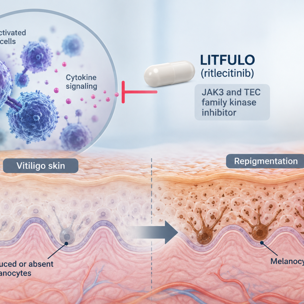 LITFULO ritlecitinib Phase 3 TRANQUILLO trials improve facial and total-body repigmentation in nonsegmental vitiligo