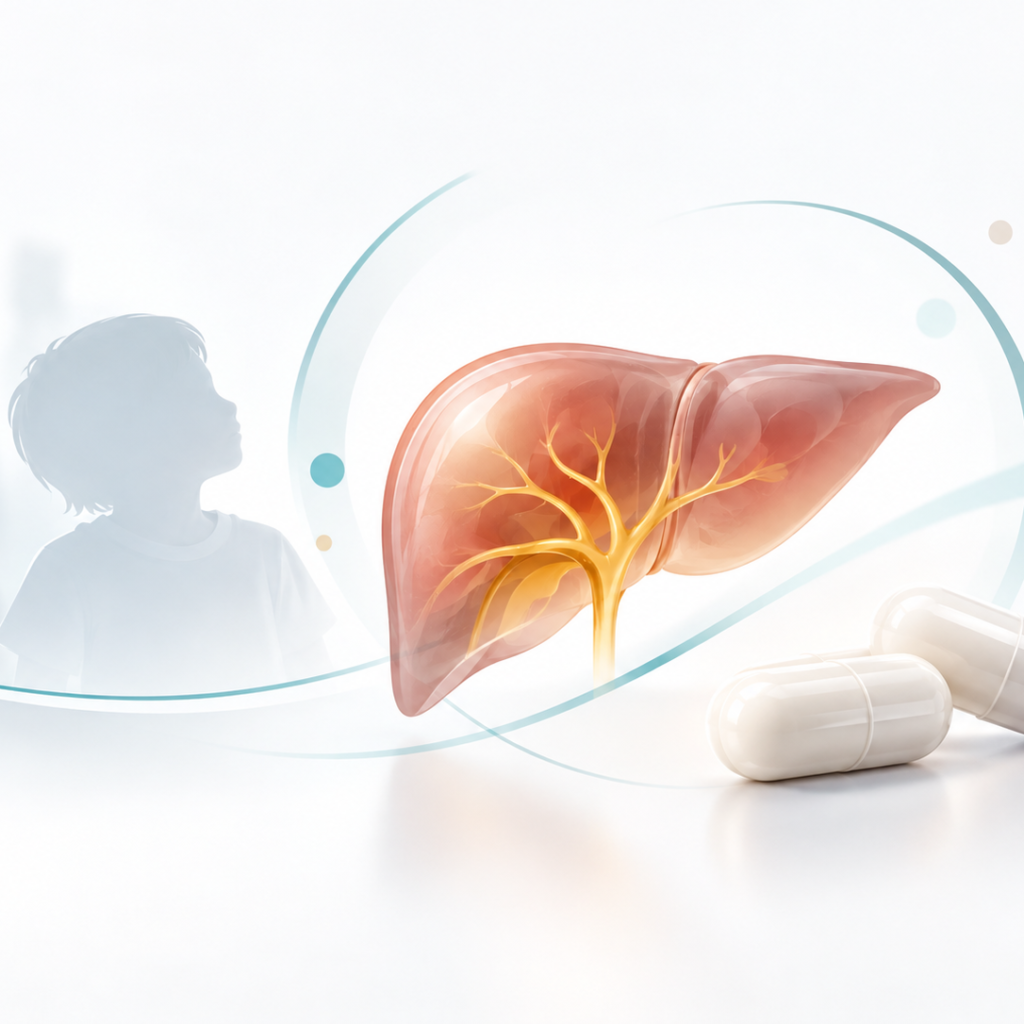 Conceptual medical illustration representing maralixibat (LIVMARLI), cholestatic liver disease, and the Phase 3 EXPAND clinical trial.