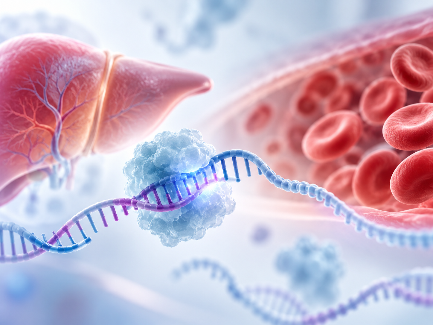 Illustration of siRNA-mediated TMPRSS6 gene silencing and hepcidin regulation in polycythemia vera, related to Merck KGaA's proposed acquisition of Silence Therapeutics.