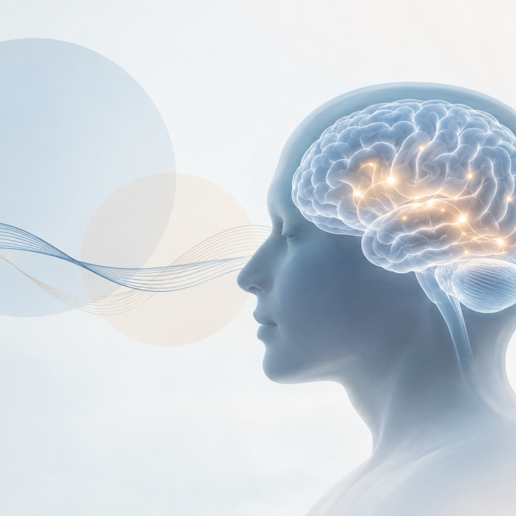 Conceptual illustration of brain neural pathways representing RAP-219 research for acute bipolar mania.
