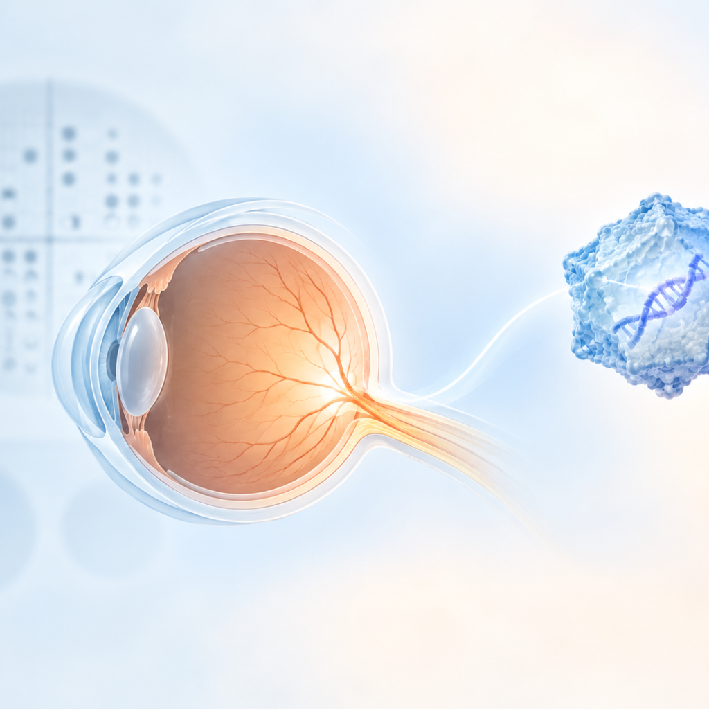Illustration of ER-100 investigational gene therapy targeting retinal ganglion cells in glaucoma