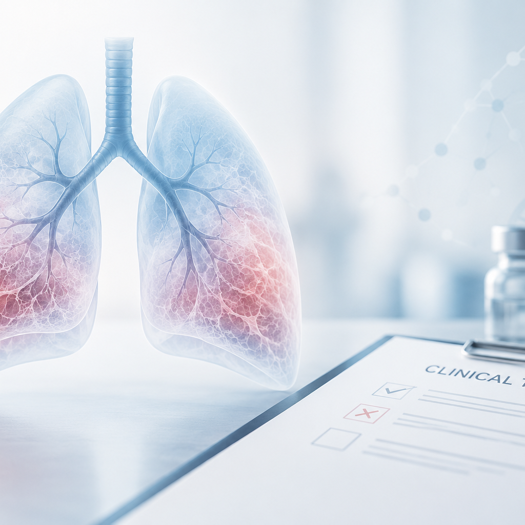 Scientific illustration representing axatilimab development in idiopathic pulmonary fibrosis following the Phase 2 MAXPIRe trial results