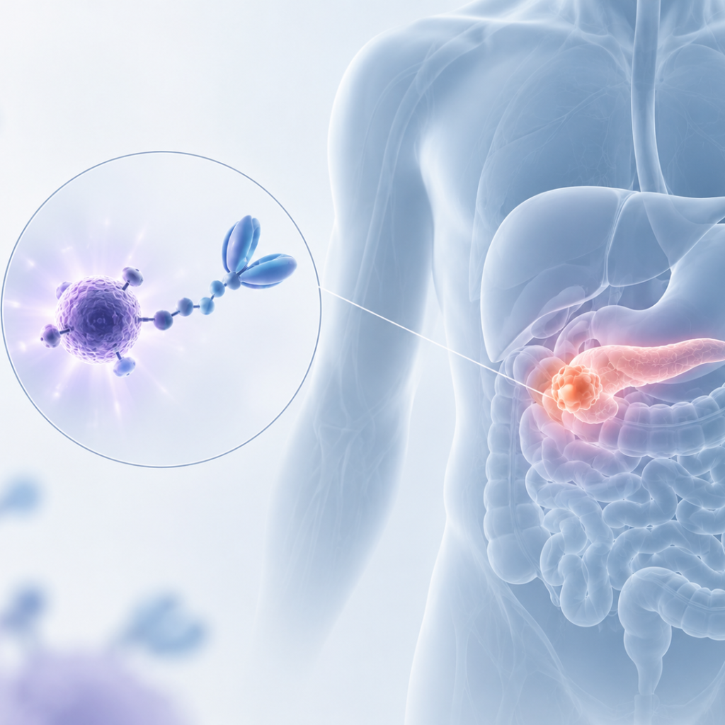 Illustration of RYZ101 actinium-225 targeted radiopharmaceutical therapy for advanced gastroenteropancreatic neuroendocrine tumors