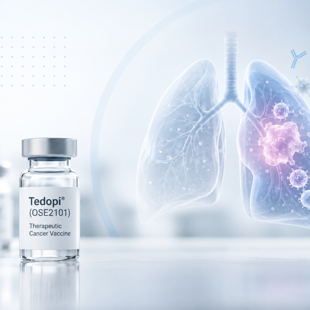 OSE Immunotherapeutics’ investigational Tedopi cancer vaccine combined with docetaxel or nivolumab in a Phase 2 trial for metastatic non-small cell lung cancer.