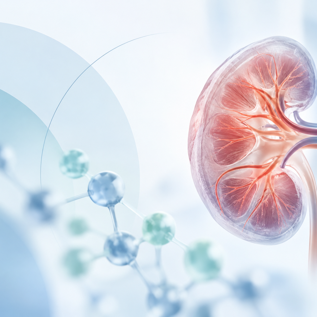 Scientific illustration representing lenvatinib-based combination therapies under investigation for advanced renal cell carcinoma in Eisai's LITESPARK-011 and LITESPARK-012 trials.