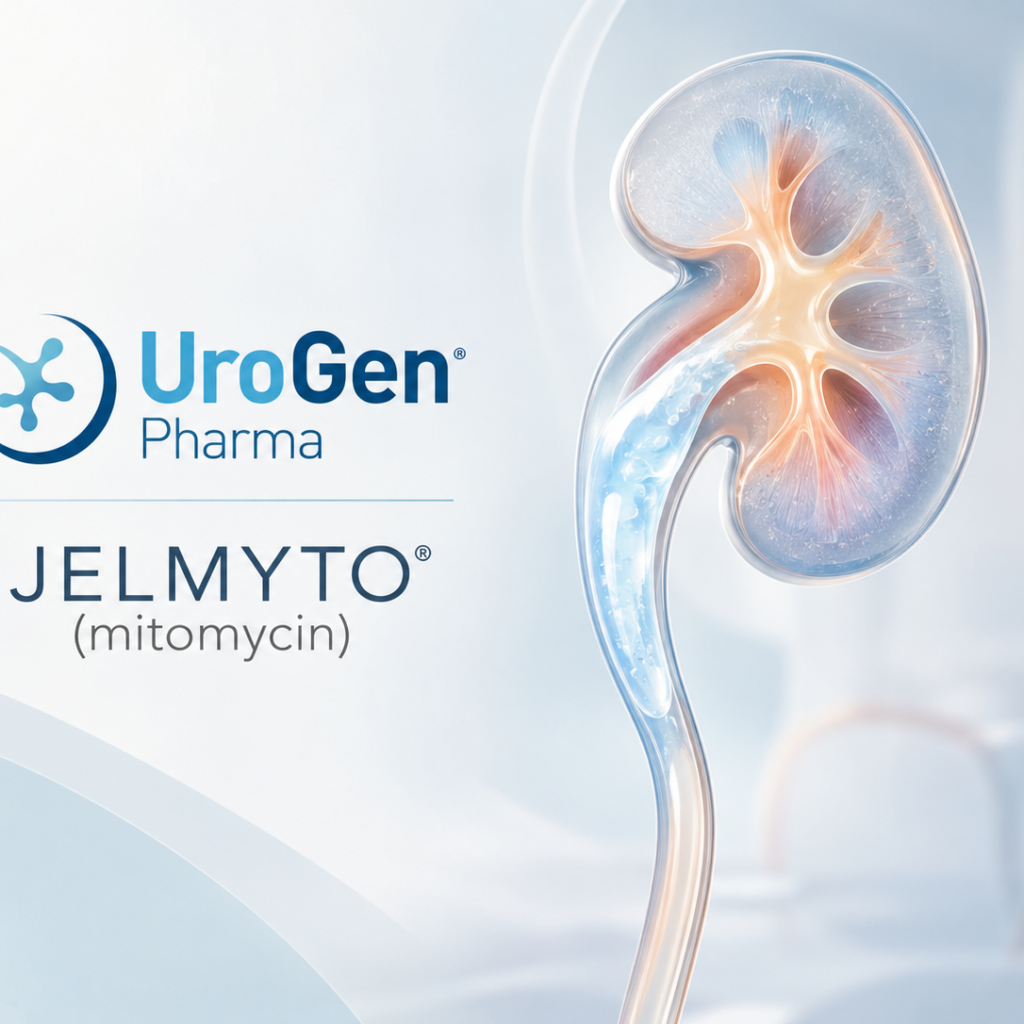 JELMYTO mitomycin reverse thermal gel treatment for low-grade upper tract urothelial carcinoma showing prolonged local chemotherapy delivery.