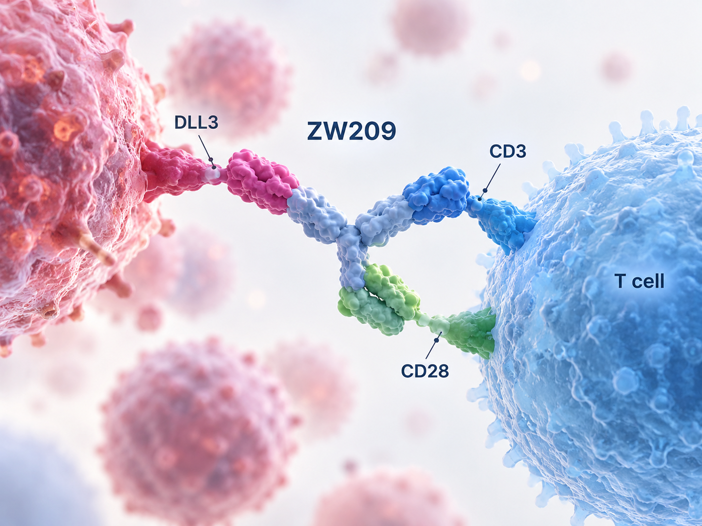 Zymeworks ZW209 trispecific T-cell engager targeting DLL3-expressing cancer cells through CD3 and CD28 costimulation