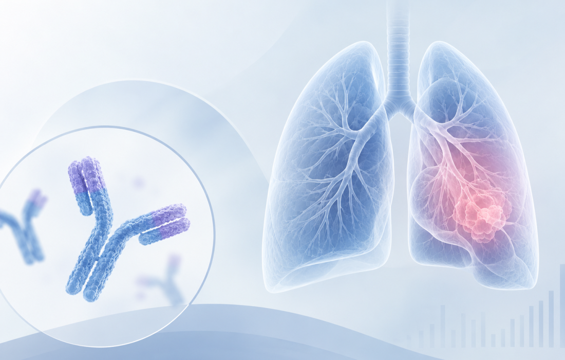Scientific illustration of immunotherapy research for extensive-stage small cell lung cancer, reflecting the evaluation of serplulimab in the ASTRIDE study.