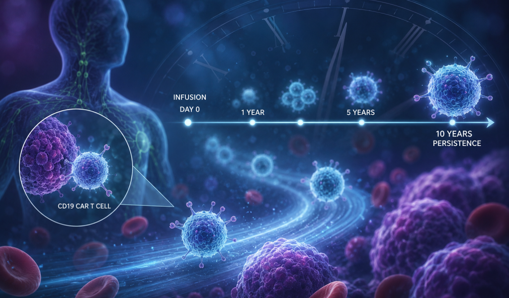 Penn Medicine researchers found CD19 CAR T cells can persist for up to a decade in B-cell lymphoma, revealing long-term cellular and clonal changes.