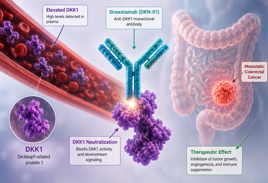 Sirexatamab clinical trial shows greater benefit in mCRC patients with elevated plasma DKK1