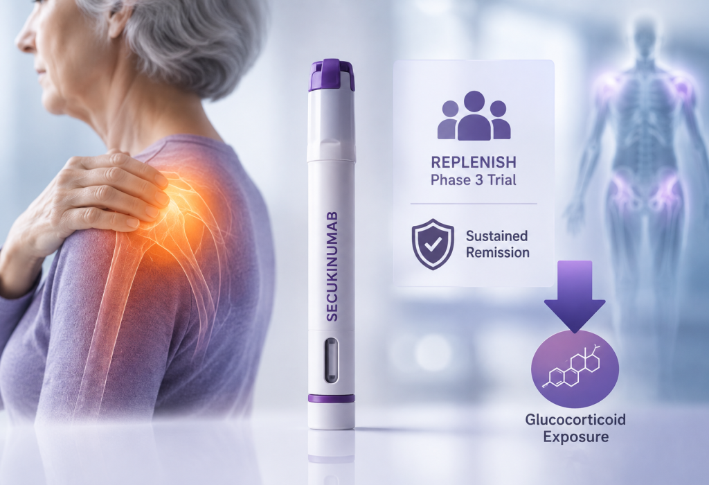 Phase 3 REPLENISH data show secukinumab improved sustained remission and reduced glucocorticoid exposure in relapsed polymyalgia rheumatica.