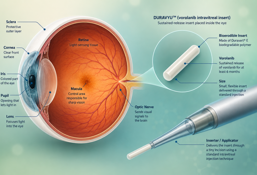 DURAVYU vorolanib intravitreal insert Phase 3 LUGANO trial results in wet AMD