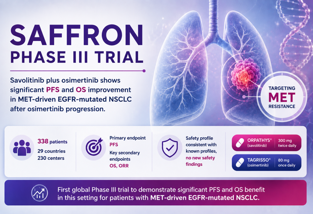 SAFFRON Phase III trial of savolitinib plus osimertinib in EGFR-mutated NSCLC with MET-driven resistance