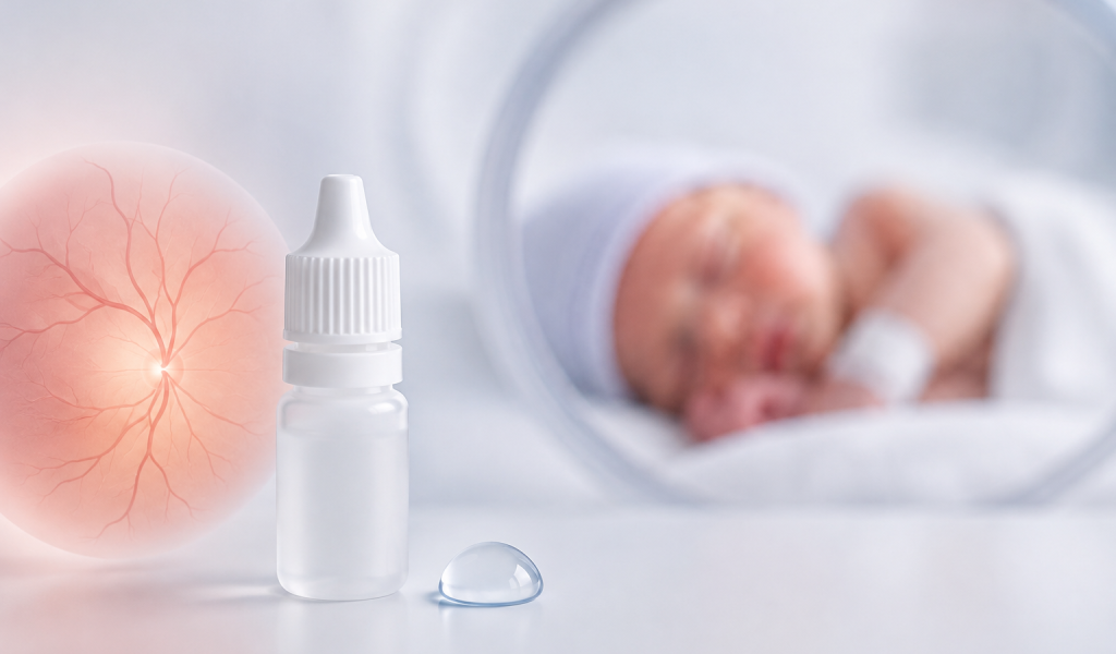 Dexamethasone eye drops with retinal blood vessels and premature infant representing retinopathy of prematurity research
