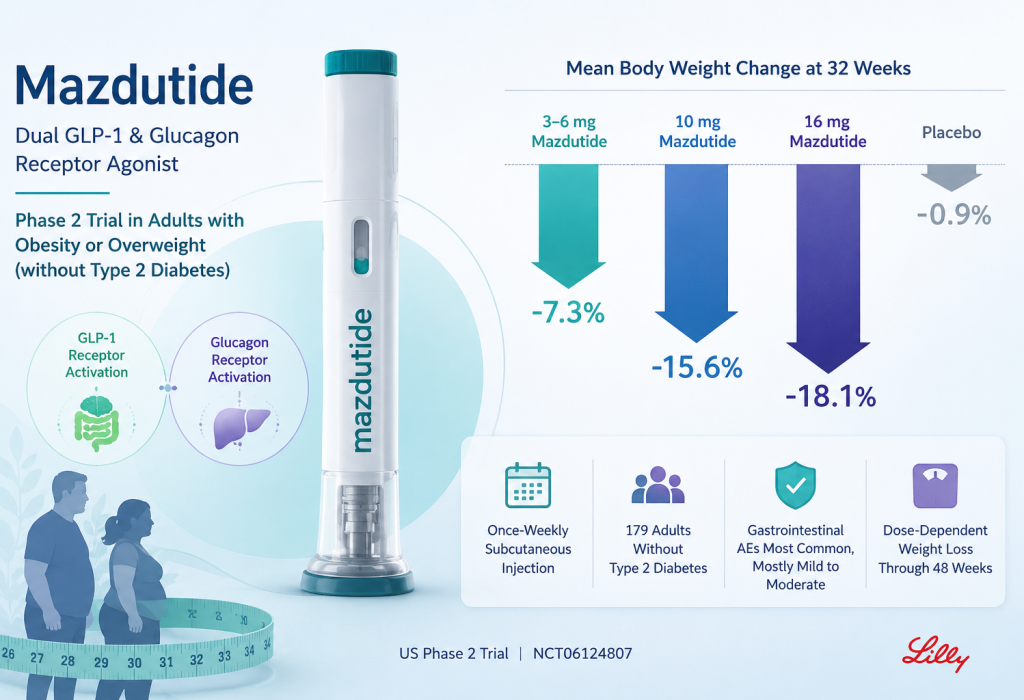 Mazdutide produced dose-dependent weight loss in adults with obesity in a phase 2 clinical trial