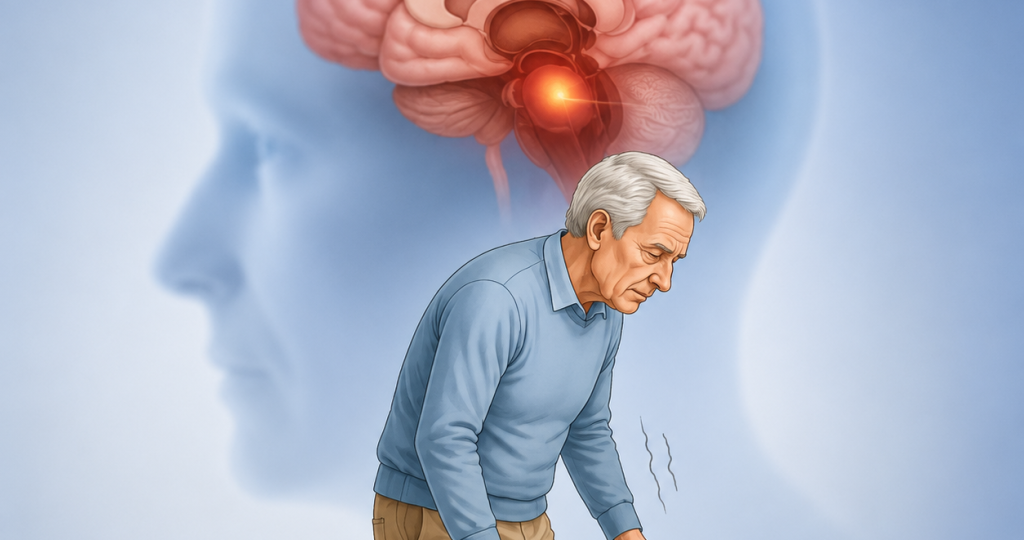 Illustration of neuroinflammation pathways in Parkinson's disease highlighting BioVie's investigational oral therapy bezisterim (NE3107) following positive Phase 2 SUNRISE-PD clinical trial results.