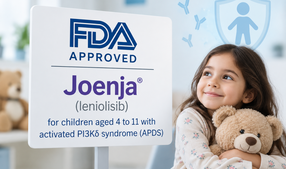 Pharming’s Joenja (leniolisib) receives FDA approval for children aged 4 to 11 with activated PI3Kδ syndrome (APDS).