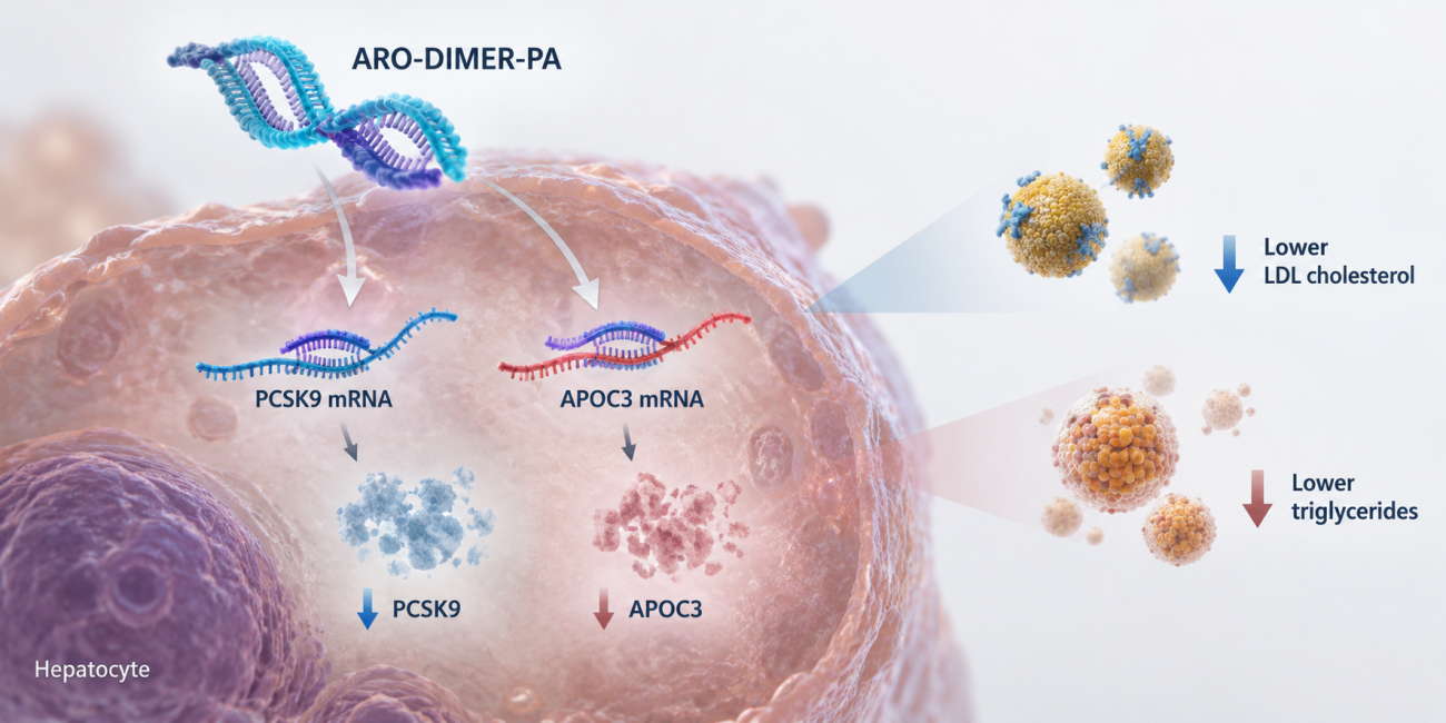 Arrowhead Pharmaceuticals ARO-DIMER-PA dual-target RNAi therapy targeting PCSK9 and APOC3 in mixed hyperlipidemia