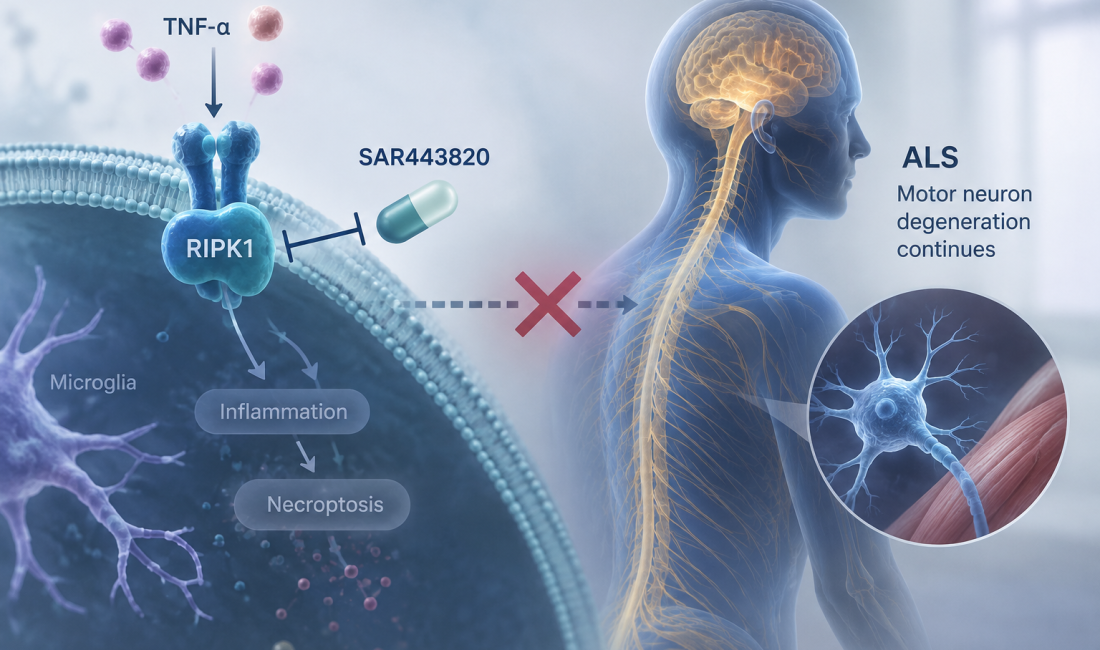 SAR443820 RIPK1 inhibitor mechanism and phase 2 HIMALAYA trial in amyotrophic lateral sclerosis
