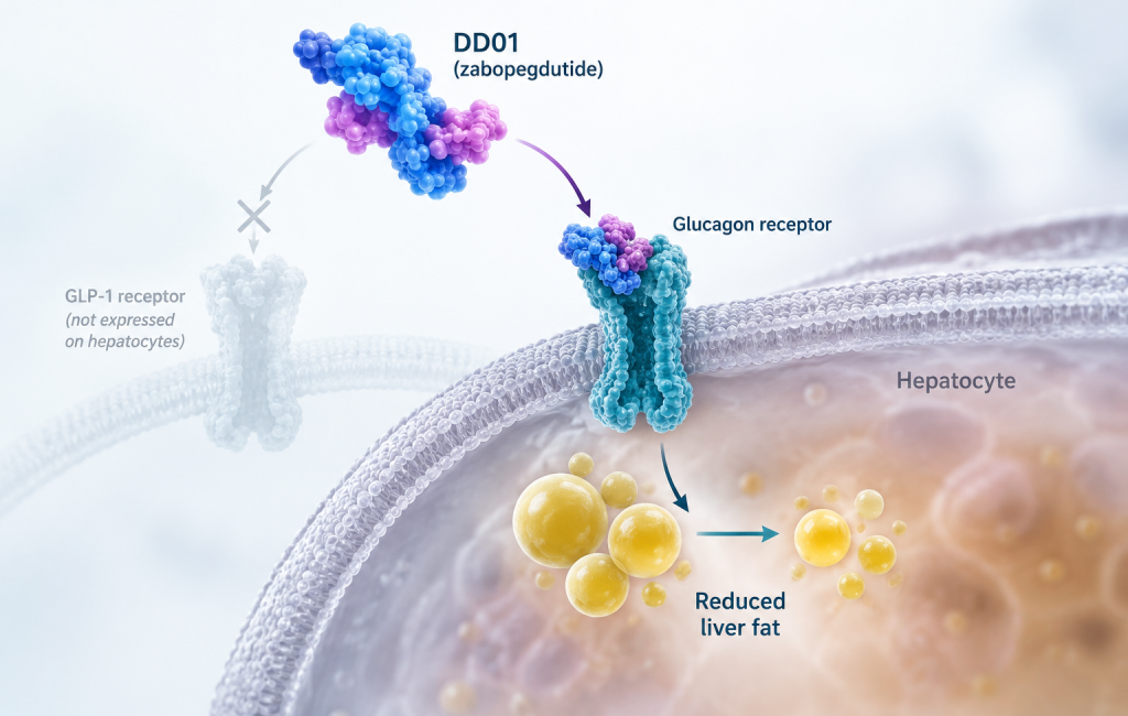 DD01 zabopegdutide GLP-1 glucagon dual agonist showing liver fat reduction in phase 2 MASH trial