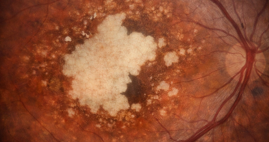 Illustration of K8 intravitreal implant slowing geographic atrophy progression in a Phase 2 clinical trial