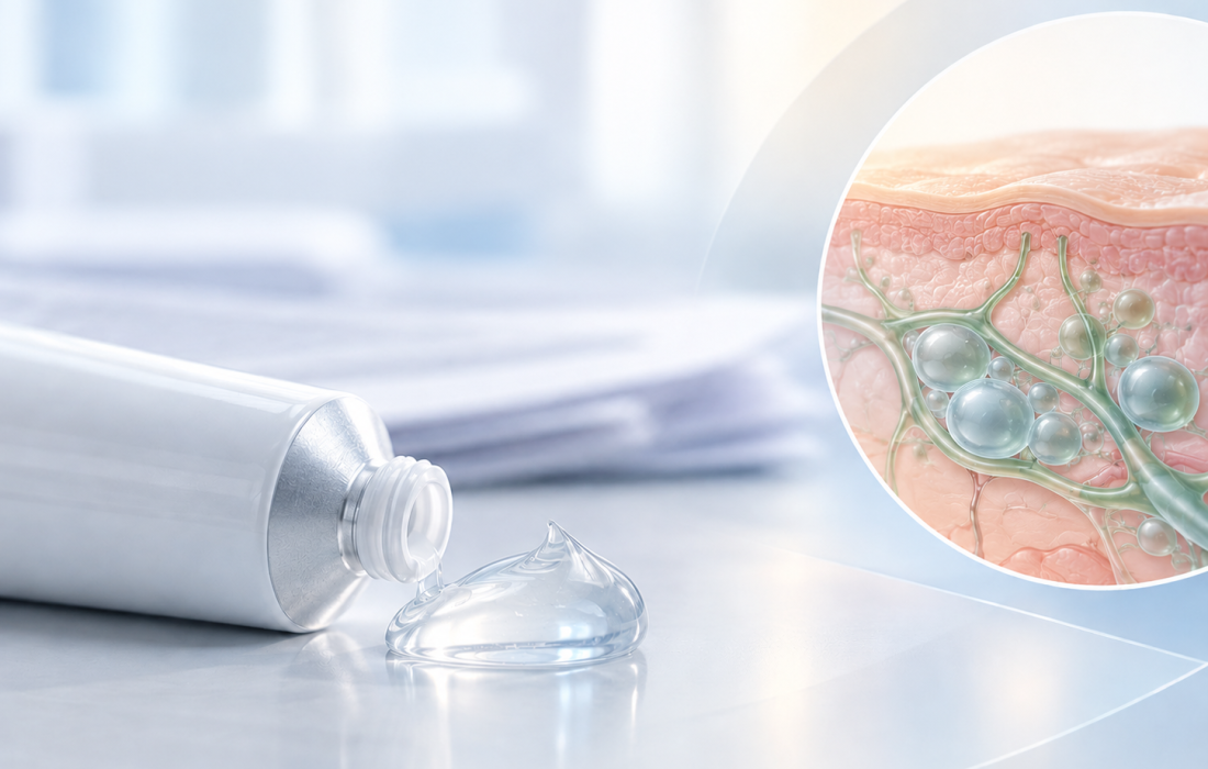 Scientific illustration of topical rapamycin gel and lymphatic vessels, representing Palvella Therapeutics' QTORIN development for microcystic lymphatic malformations.
