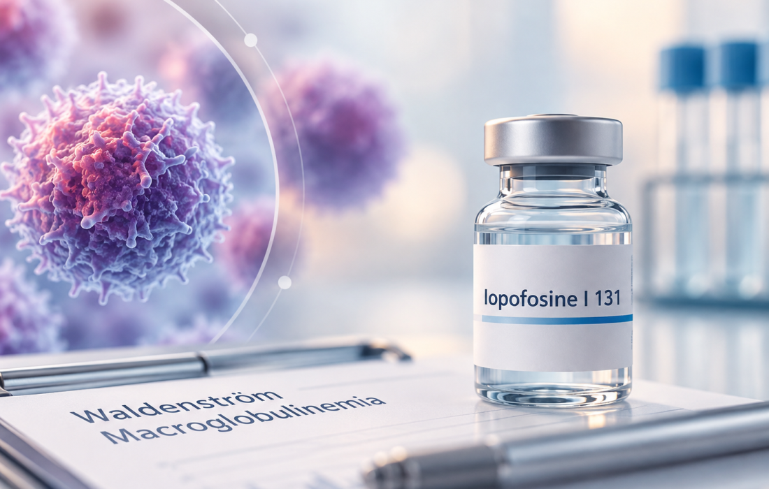 Illustration of iopofosine I 131, Cellectar Biosciences' investigational radiopharmaceutical studied after BTK inhibitor therapy in Waldenström macroglobulinemia