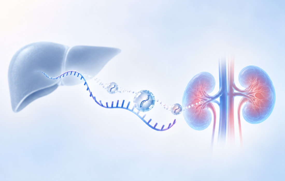 Conceptual illustration of Undecimal Bio's AI-enabled DELiveri platform for siRNA delivery beyond the liver