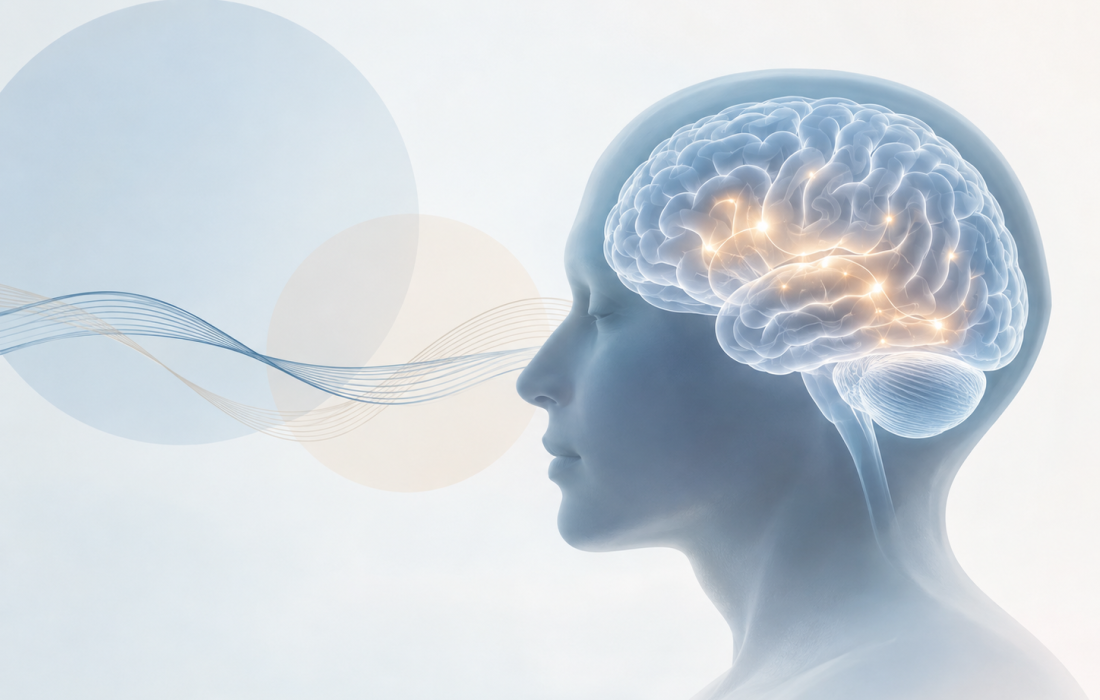Conceptual illustration of brain neural pathways representing RAP-219 research for acute bipolar mania.