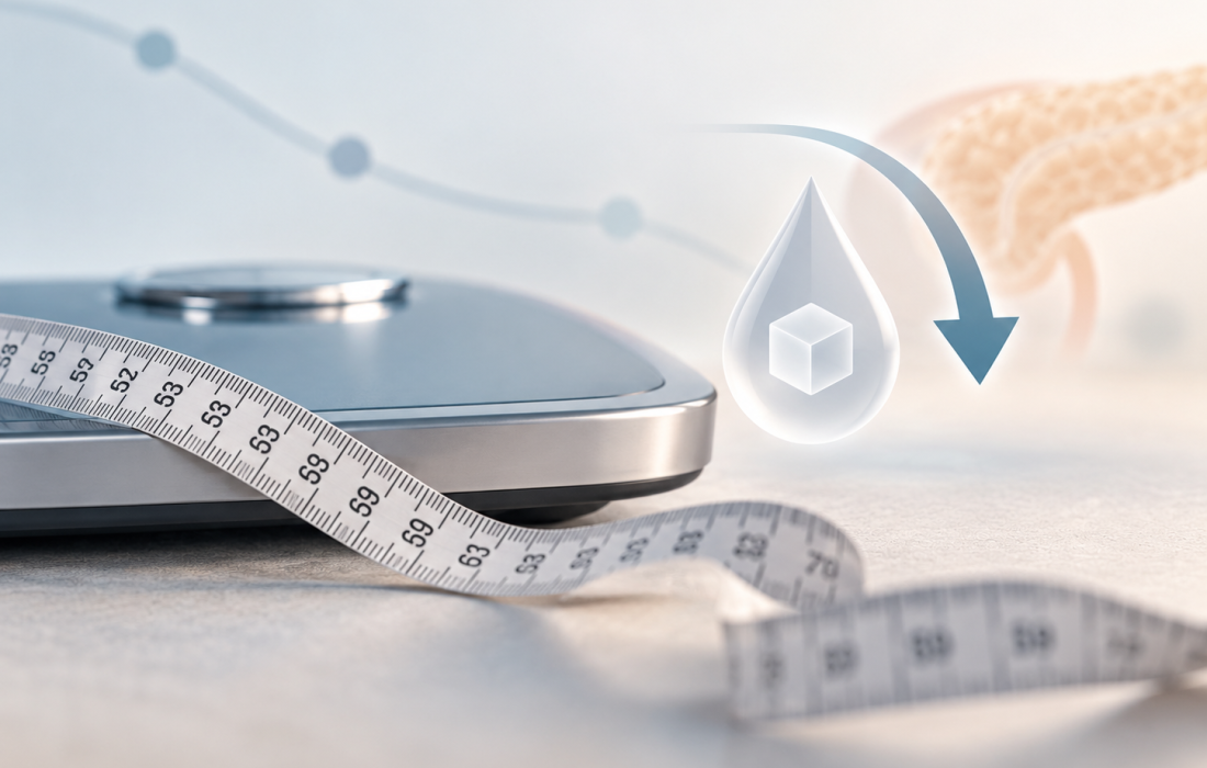 Clinical illustration representing retatrutide and semaglutide comparison for weight loss and blood glucose control in type 2 diabetes.