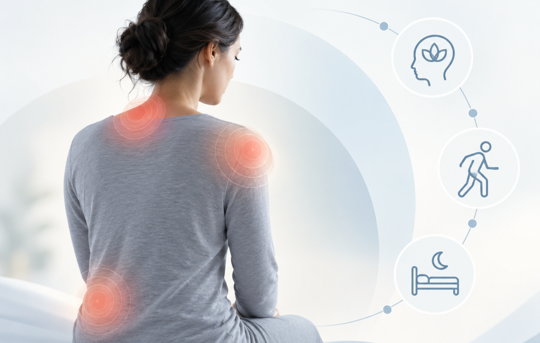 Medical illustration representing fibromyalgia symptoms, pain and physical functioning assessed in Tonix Pharmaceuticals' Phase 3 TONMYA trials.