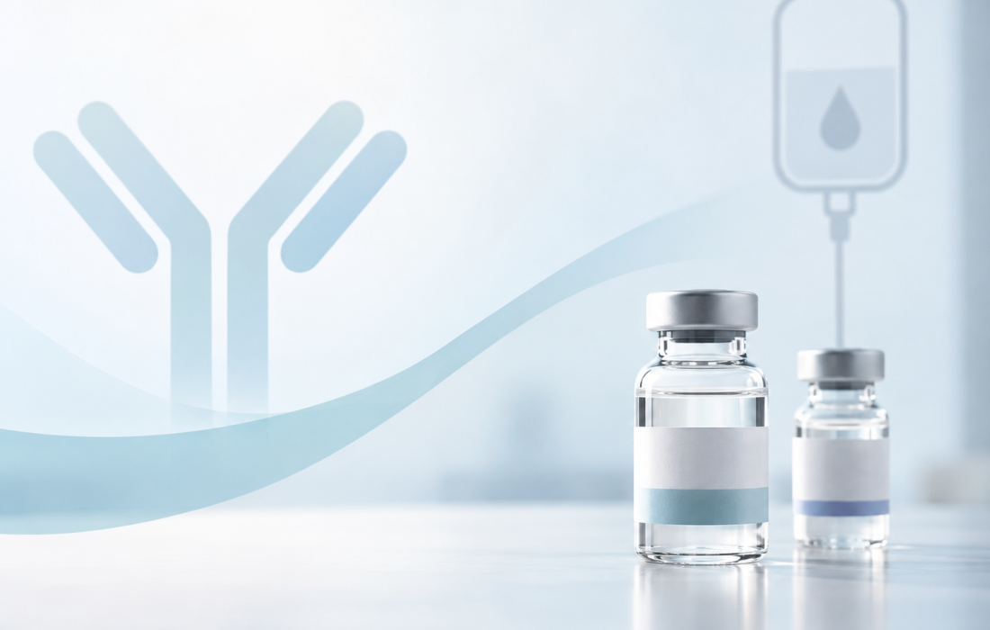 Illustration of investigational TAK-881 subcutaneous immunoglobulin 20% therapy, which reduced infusion volume by 50% in the Phase 2/3 IgGNITE trial for primary immunodeficiency disease.